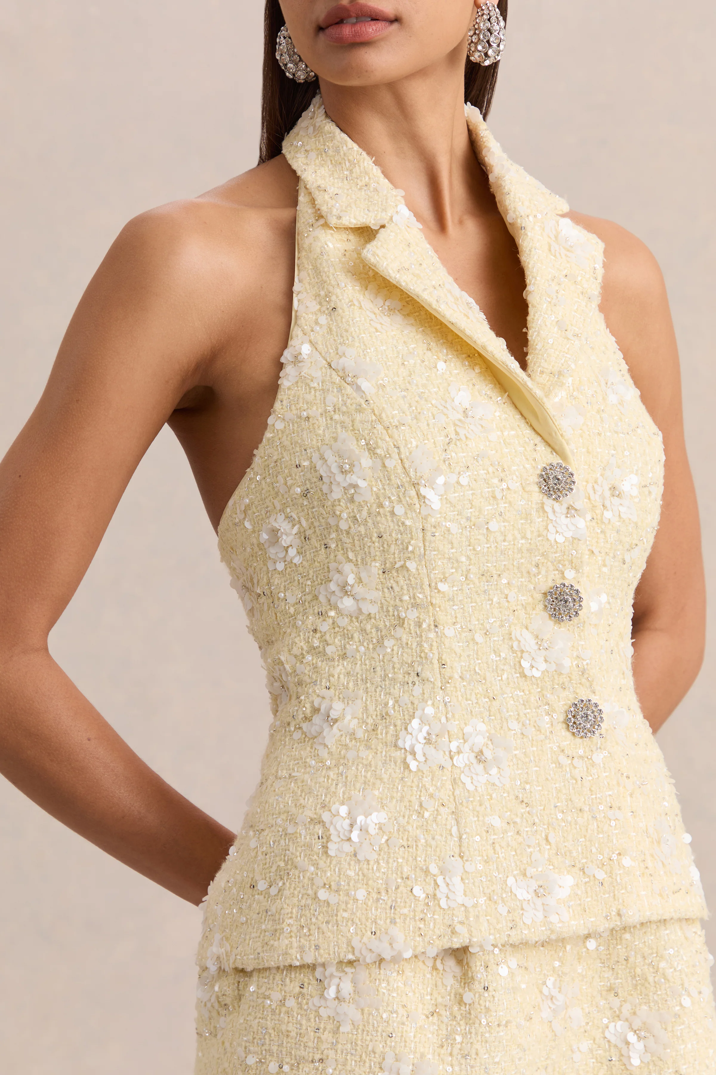 Alba | Zitronengelbes Bouclé-Crop-Top mit tiefem Ausschnitt - Image 3