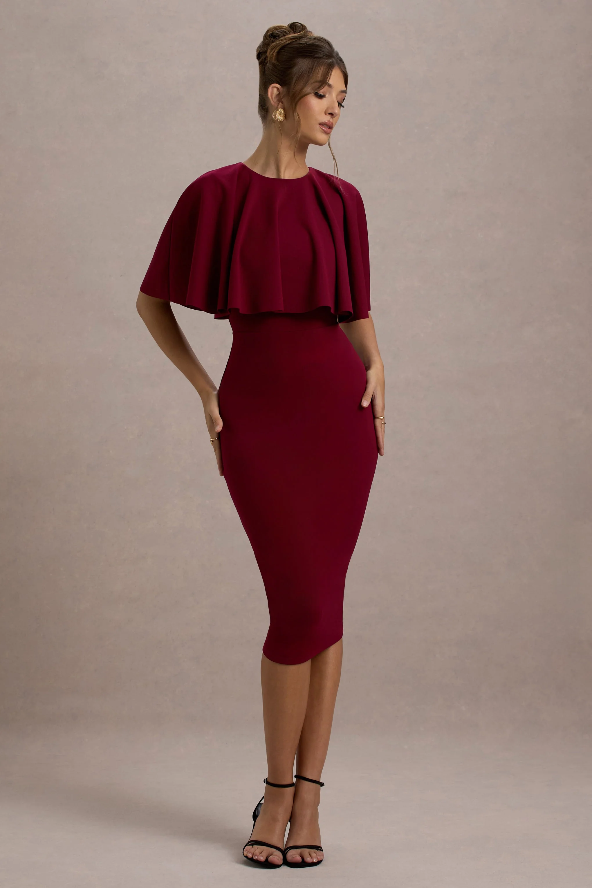 Andorra | Beerenfarbenes Bodycon Midikleid mit Cape - Image 5