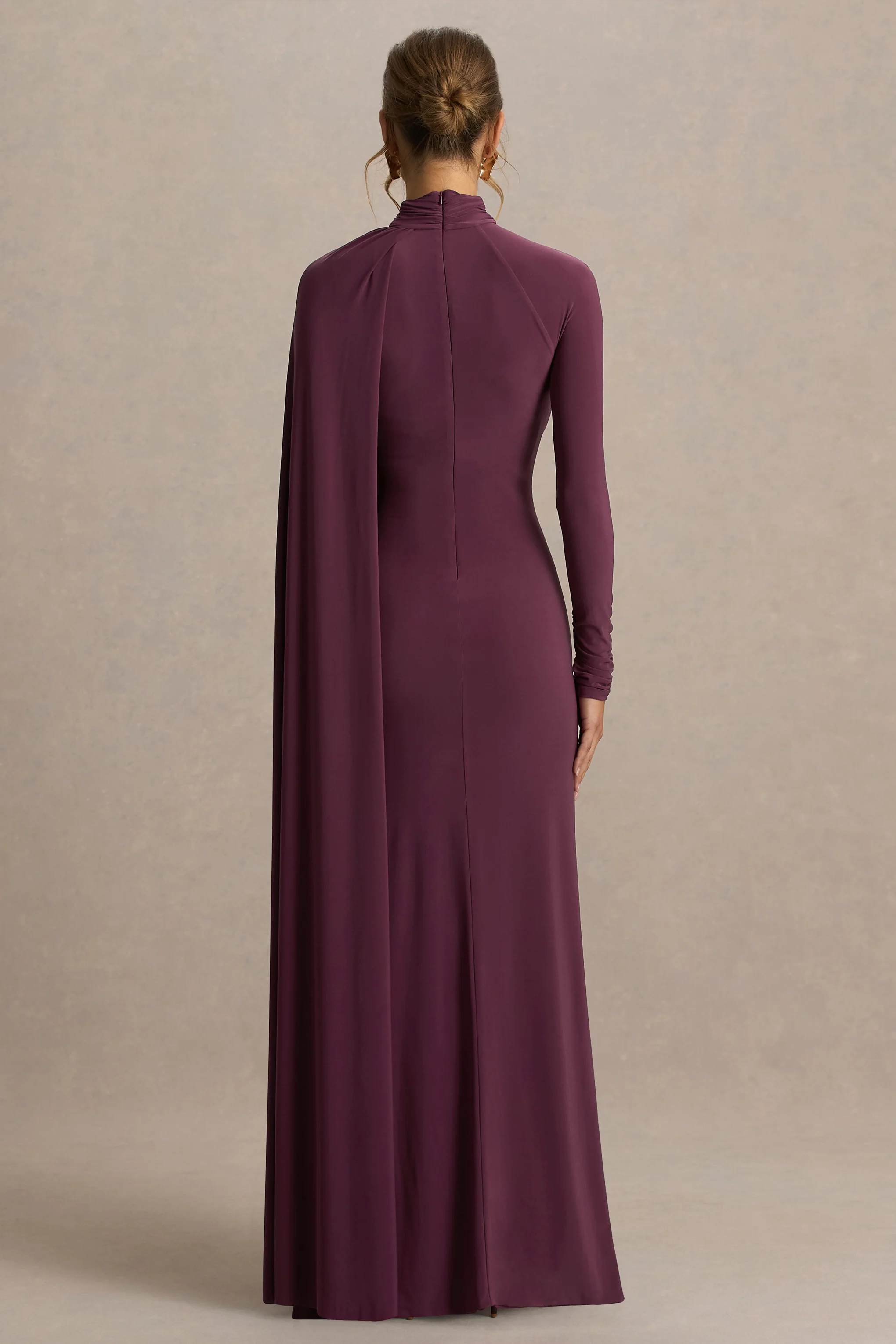 Anticipation | Burgunderfarbenes Maxikleid mit hohem Kragen, Frontschlitz und Raffungen - Image 3