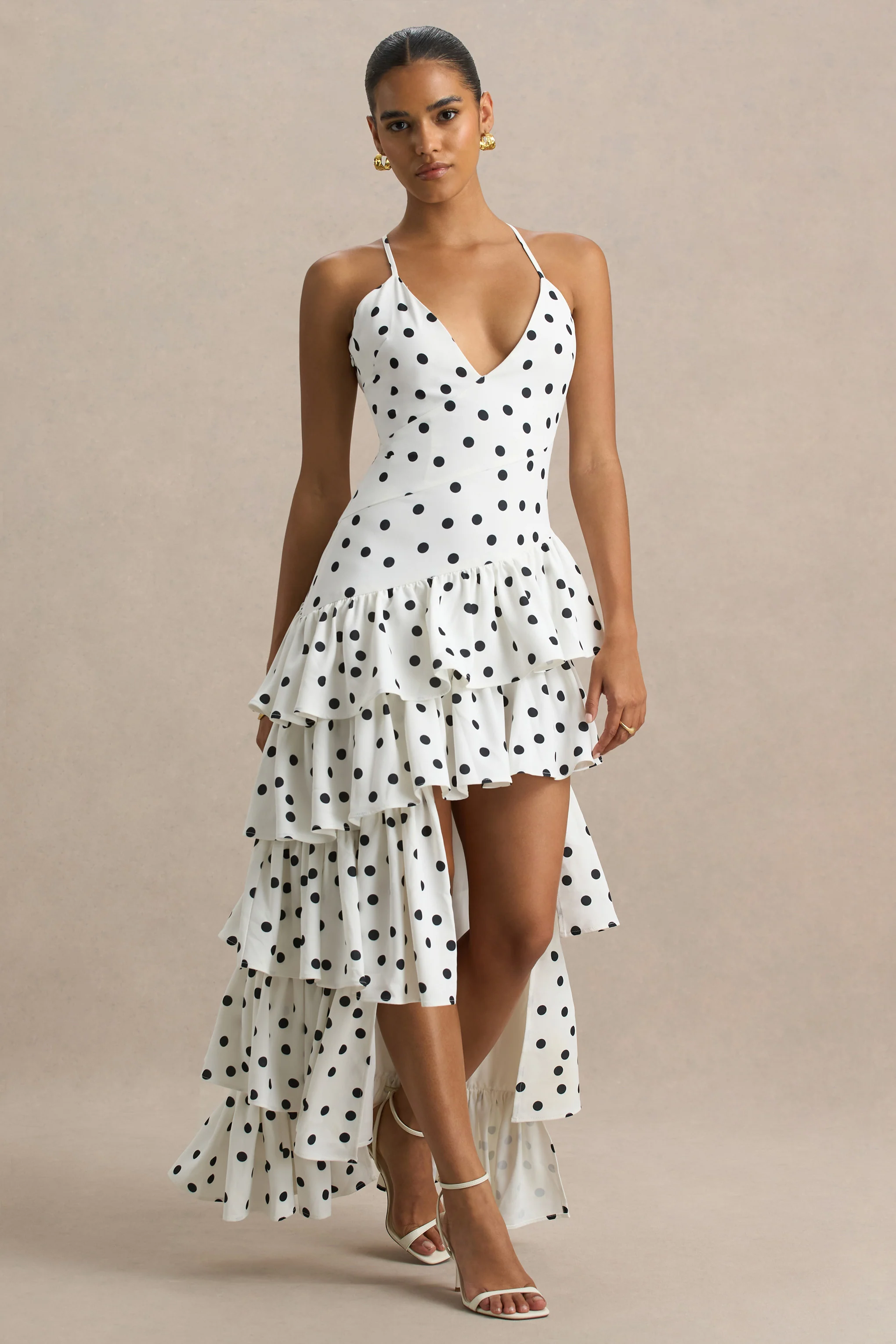 Bogota | Polka-Dot-Maxikleid mit V-Ausschnitt, Rüschendetails und Frontschlitz. - Image 5