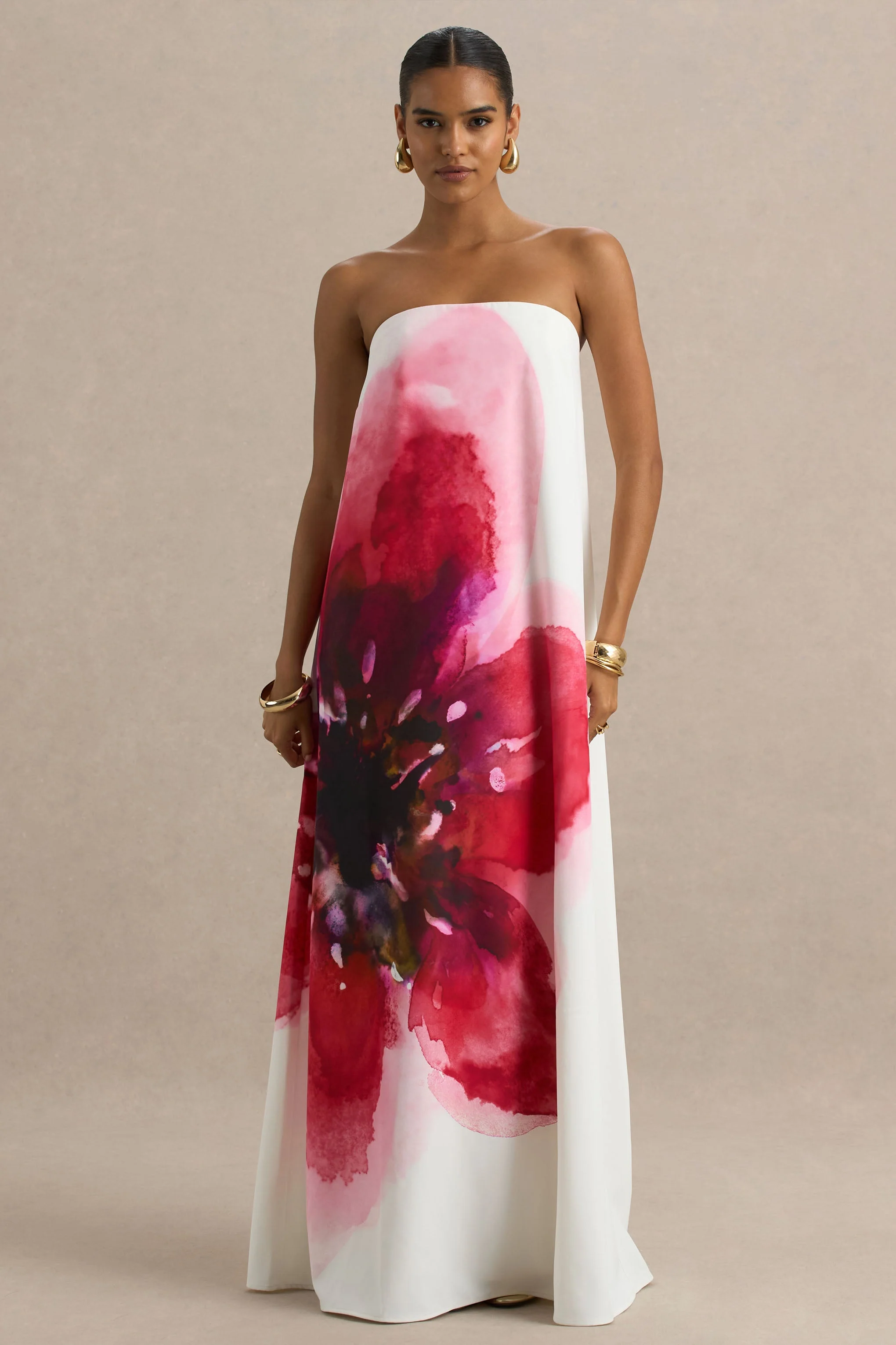 Breonna | Bandeau-Maxikleid mit rosafarbenem Blumenmuster - Image 2