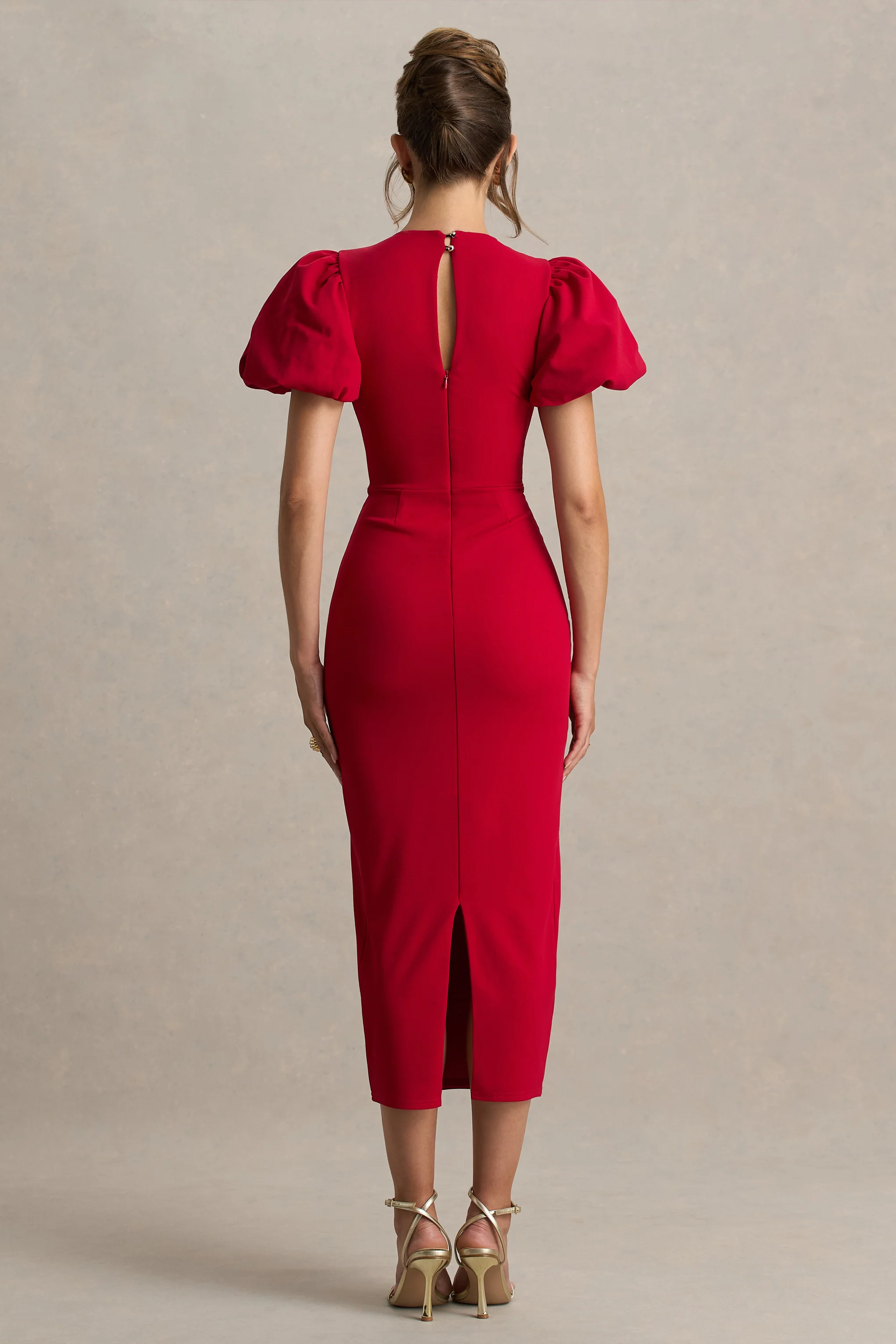 Dakota | Rotes Midikleid mit Puffärmeln - Image 2