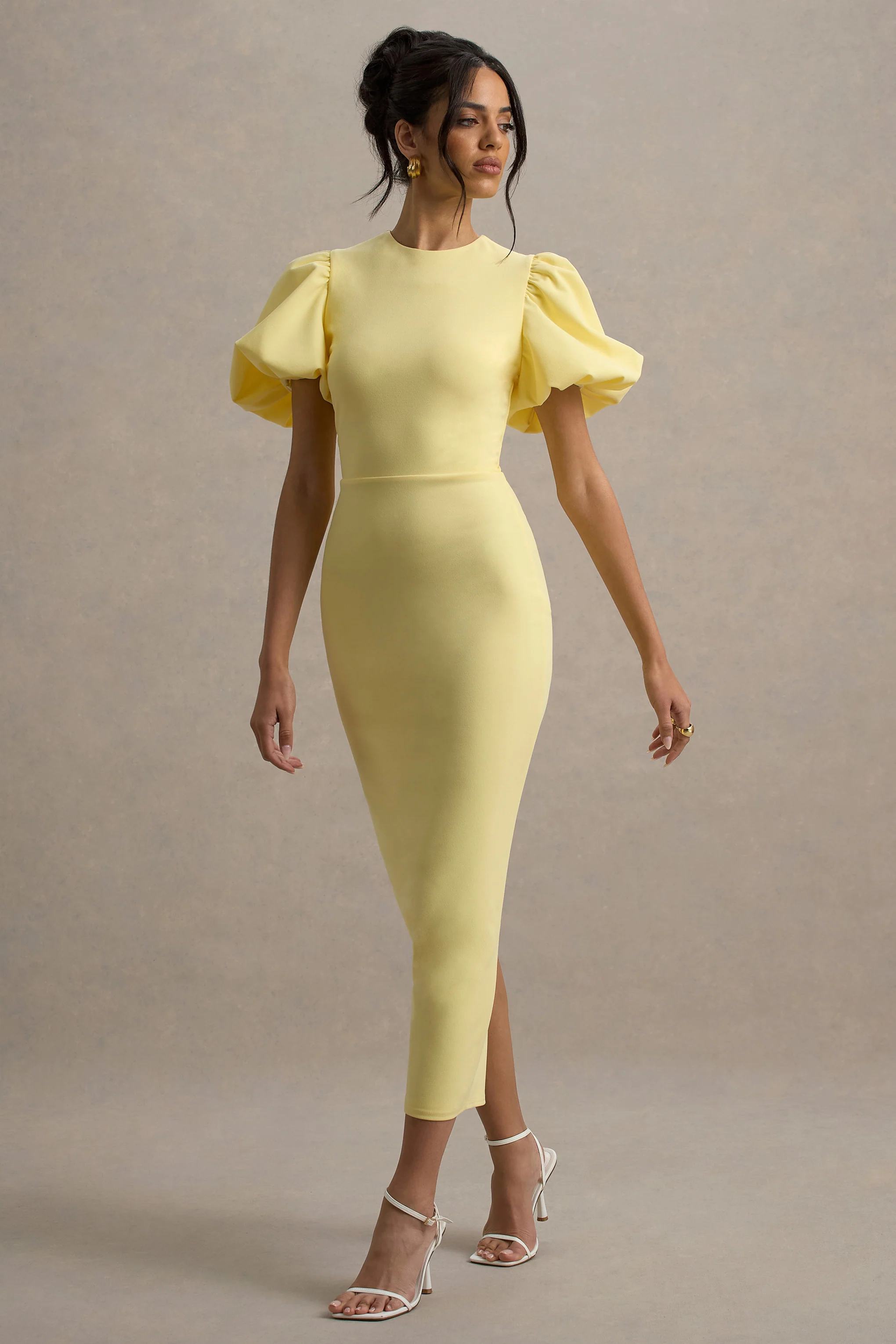 Dakota | Zitronengelbes Midikleid mit Puffärmeln - Image 3