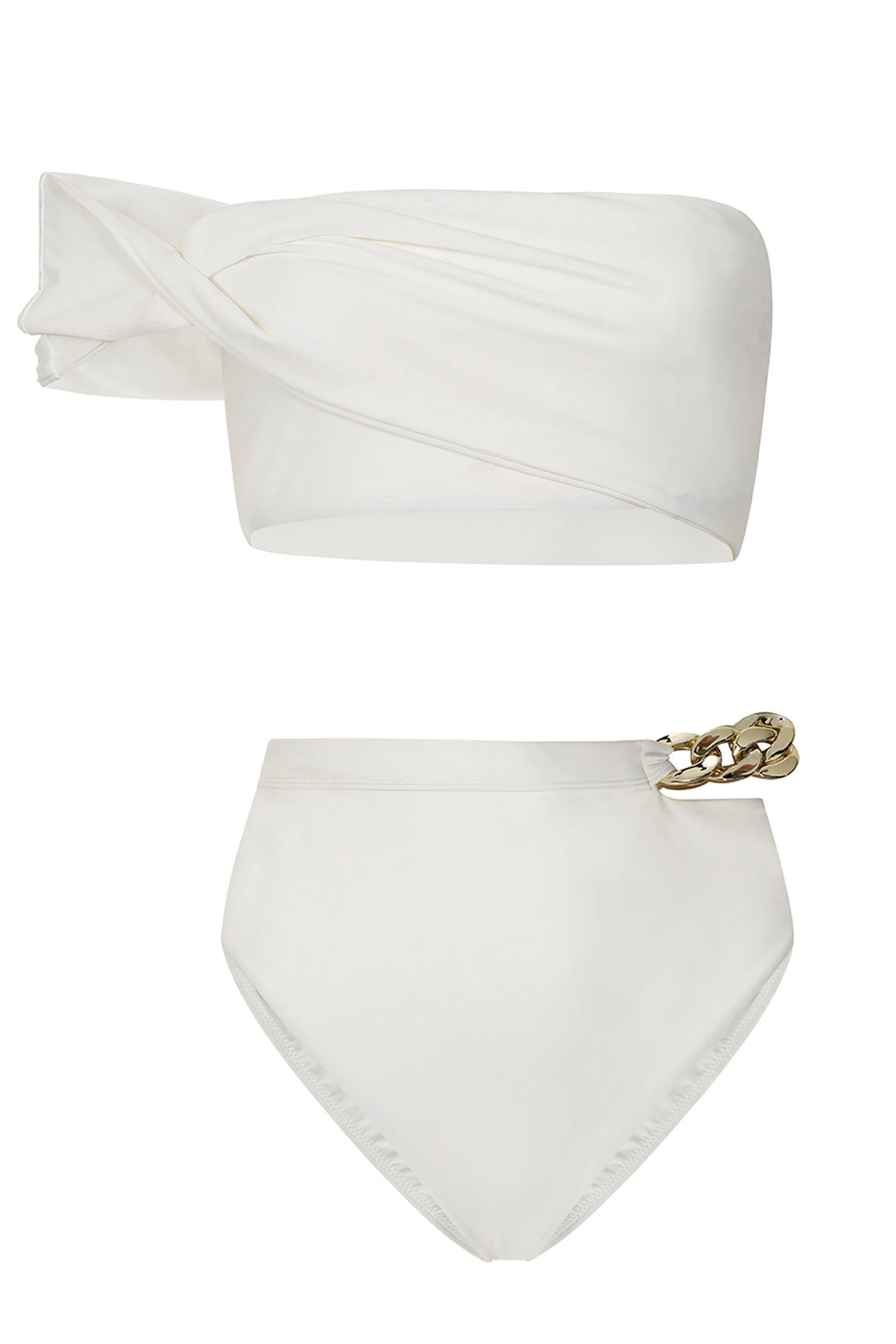 Dusk | Weißes Drapiertes Bandeau-Bikini-Oberteil - Image 7