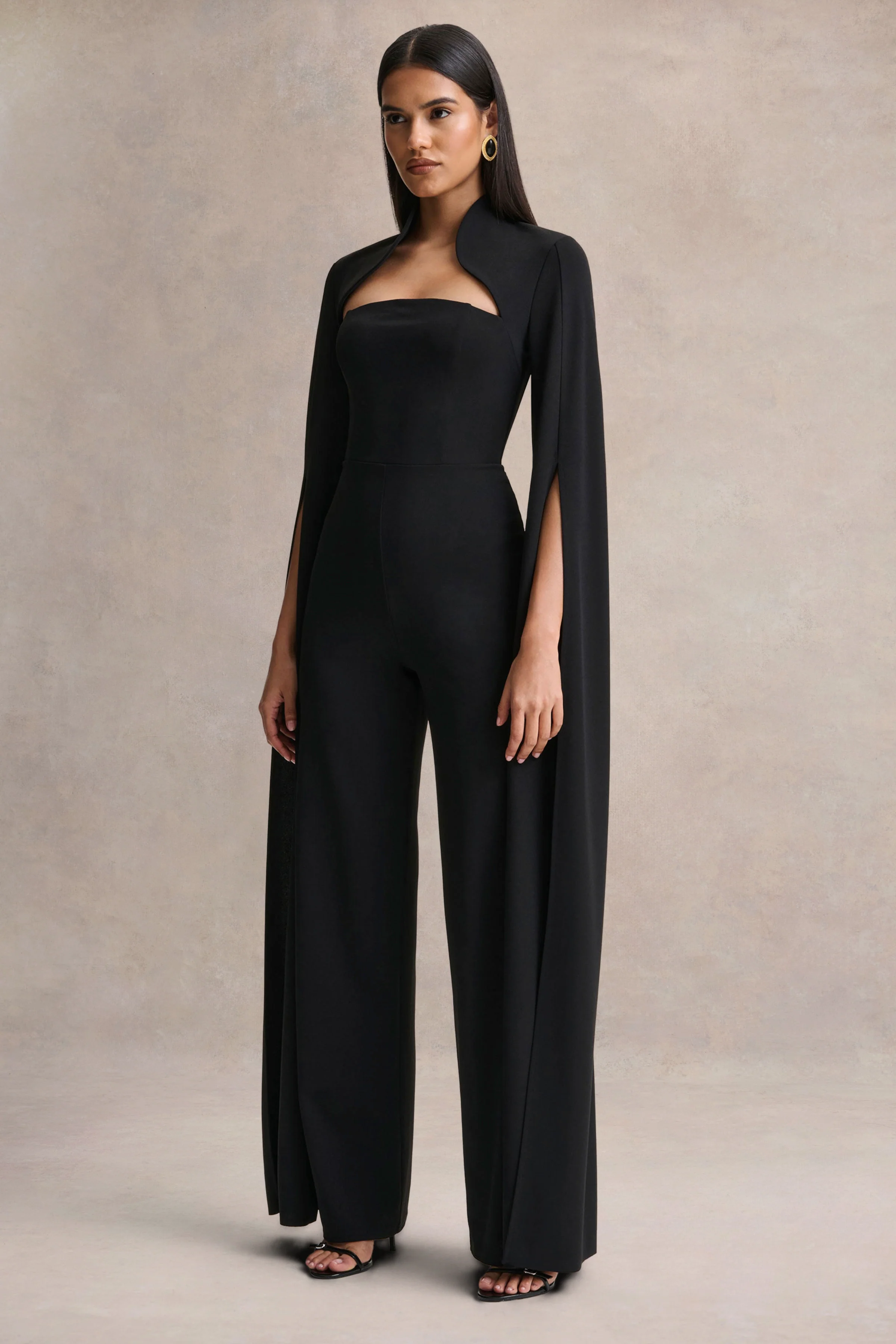 Elisabetta | Schwarzer Jumpsuit mit eckigem Ausschnitt und Cape-Ärmeln - Image 4