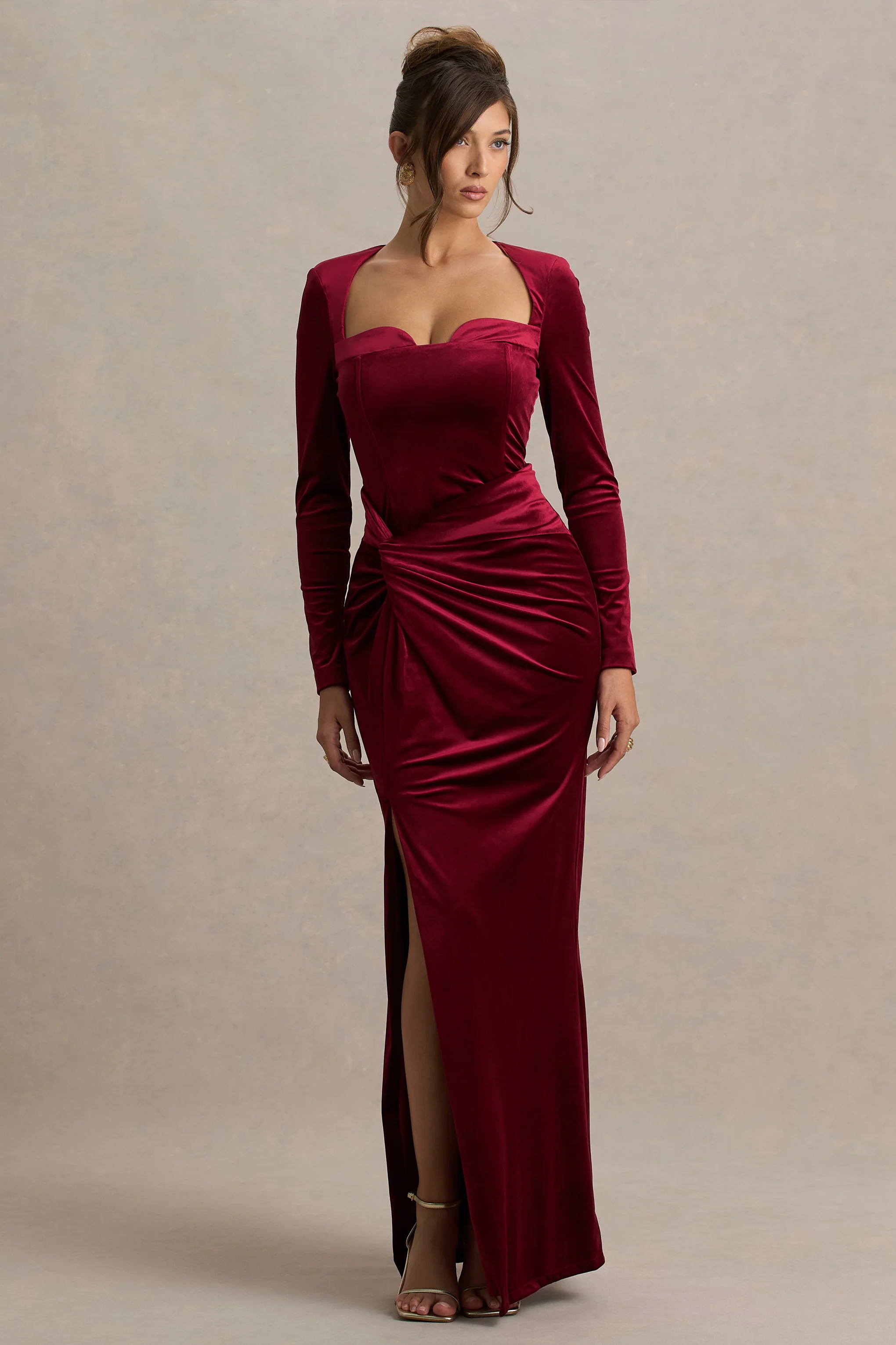 Fay | Beerenfarbiges Samt-Maxikleid im Korsettstil mit Knotendetail - Image 5