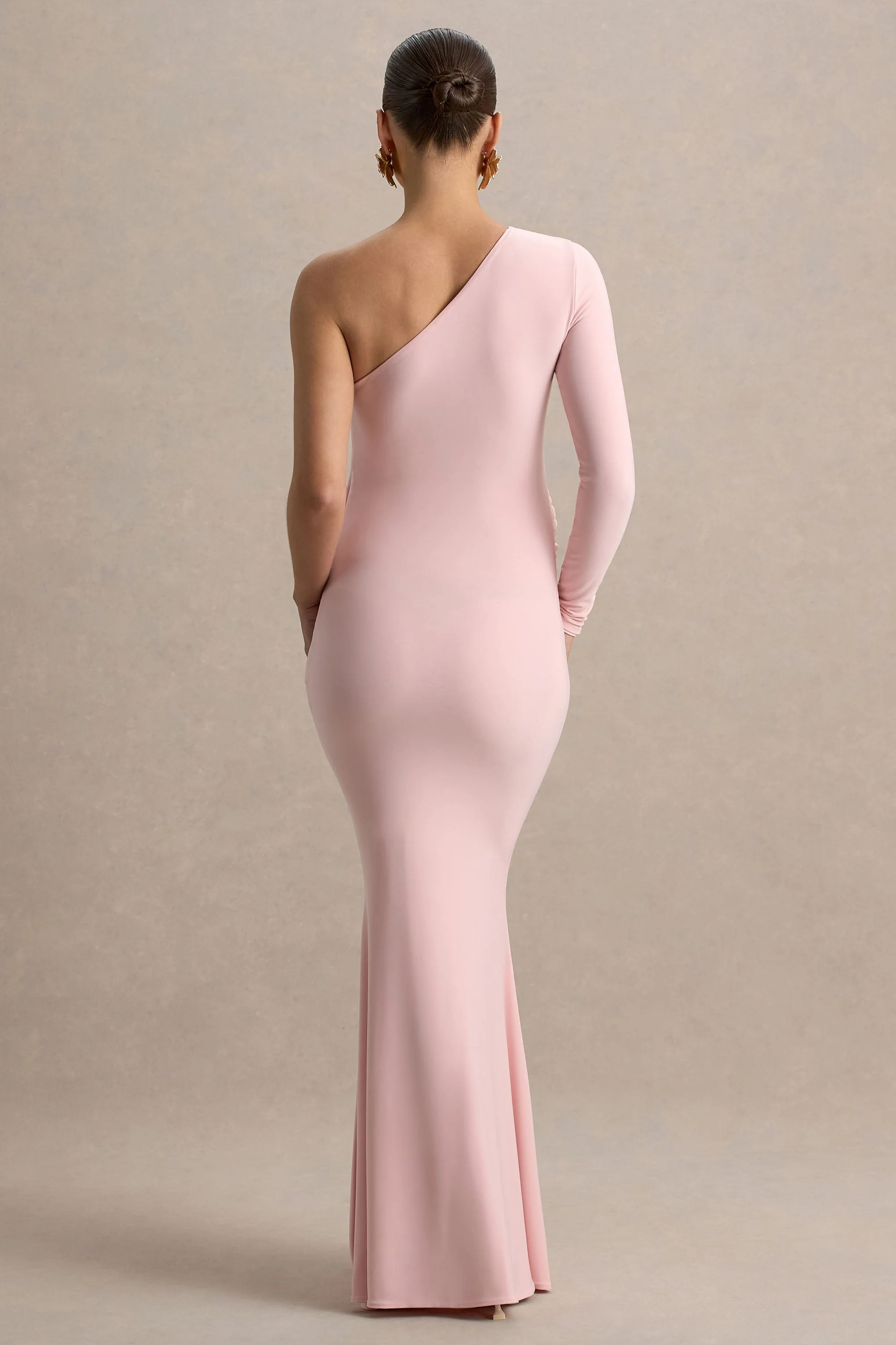 Heloise | Rosafarbenes asymmetrisches Umstandsmaxikleid mit einem Ärmel - Image 2