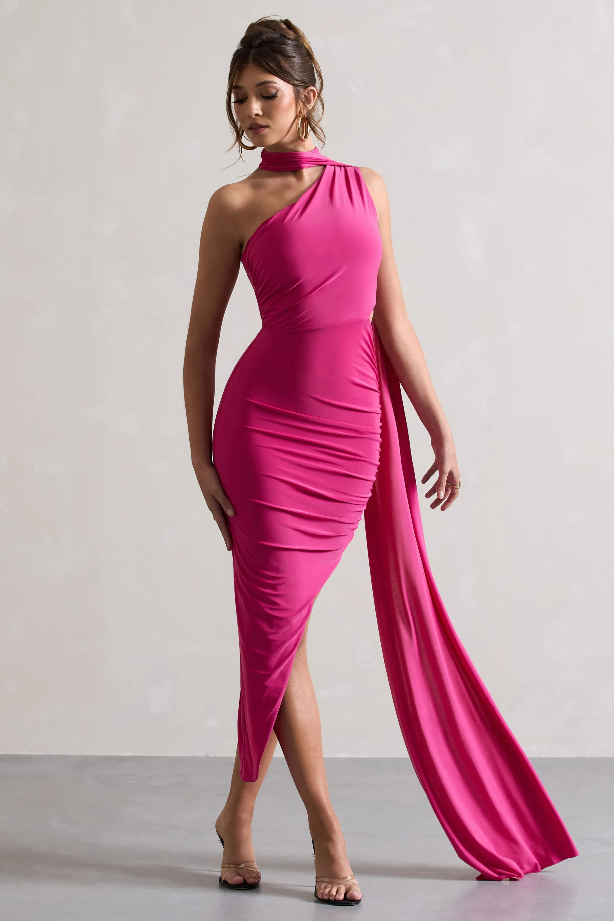 Icon | Dunkelrosa Ein-Schulter-Maxikleid mit Schal - Image 5