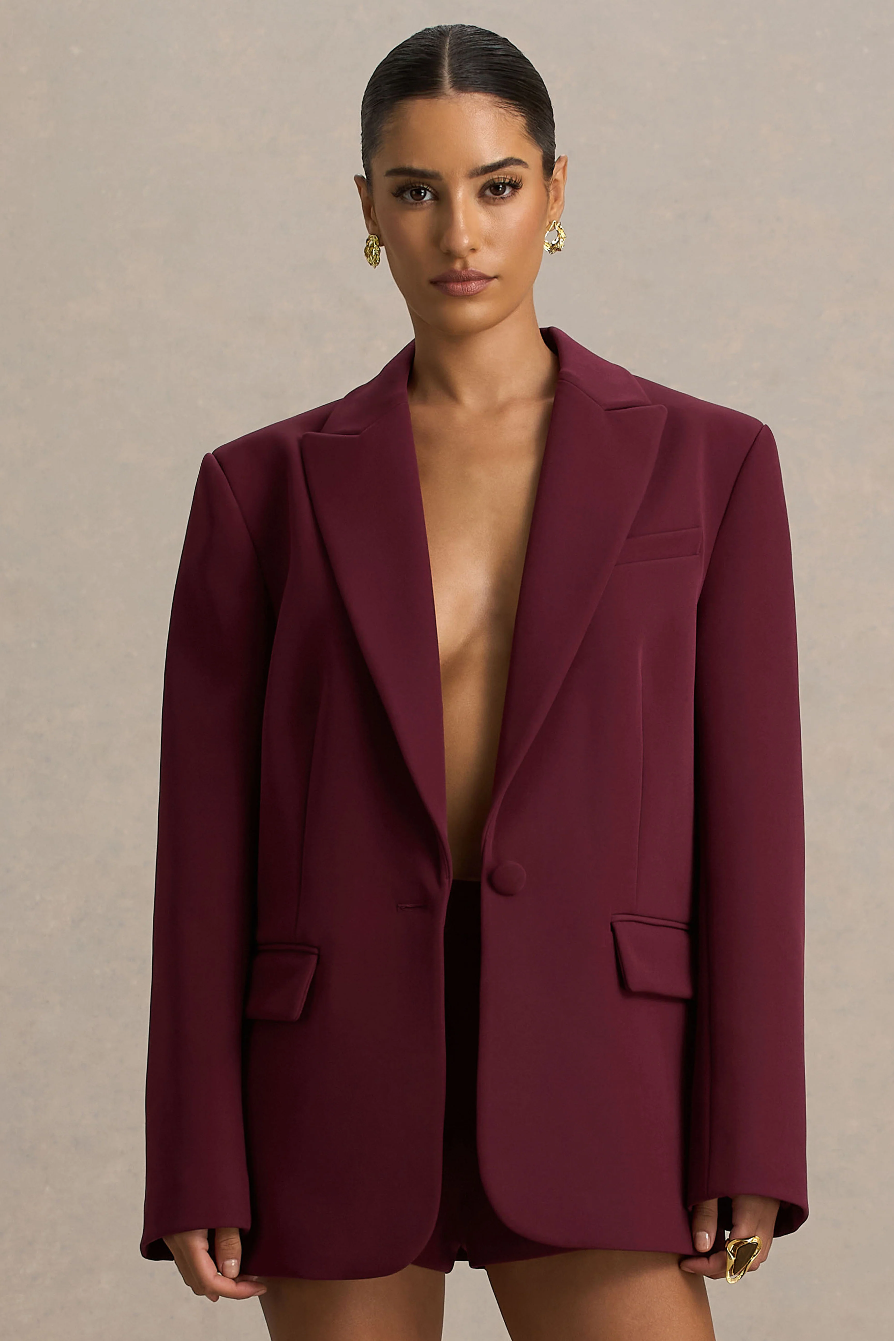 Katherine | Burgunderfarbener Blazer in Oversize-Schnitt mit tiefem Ausschnitt - Image 4