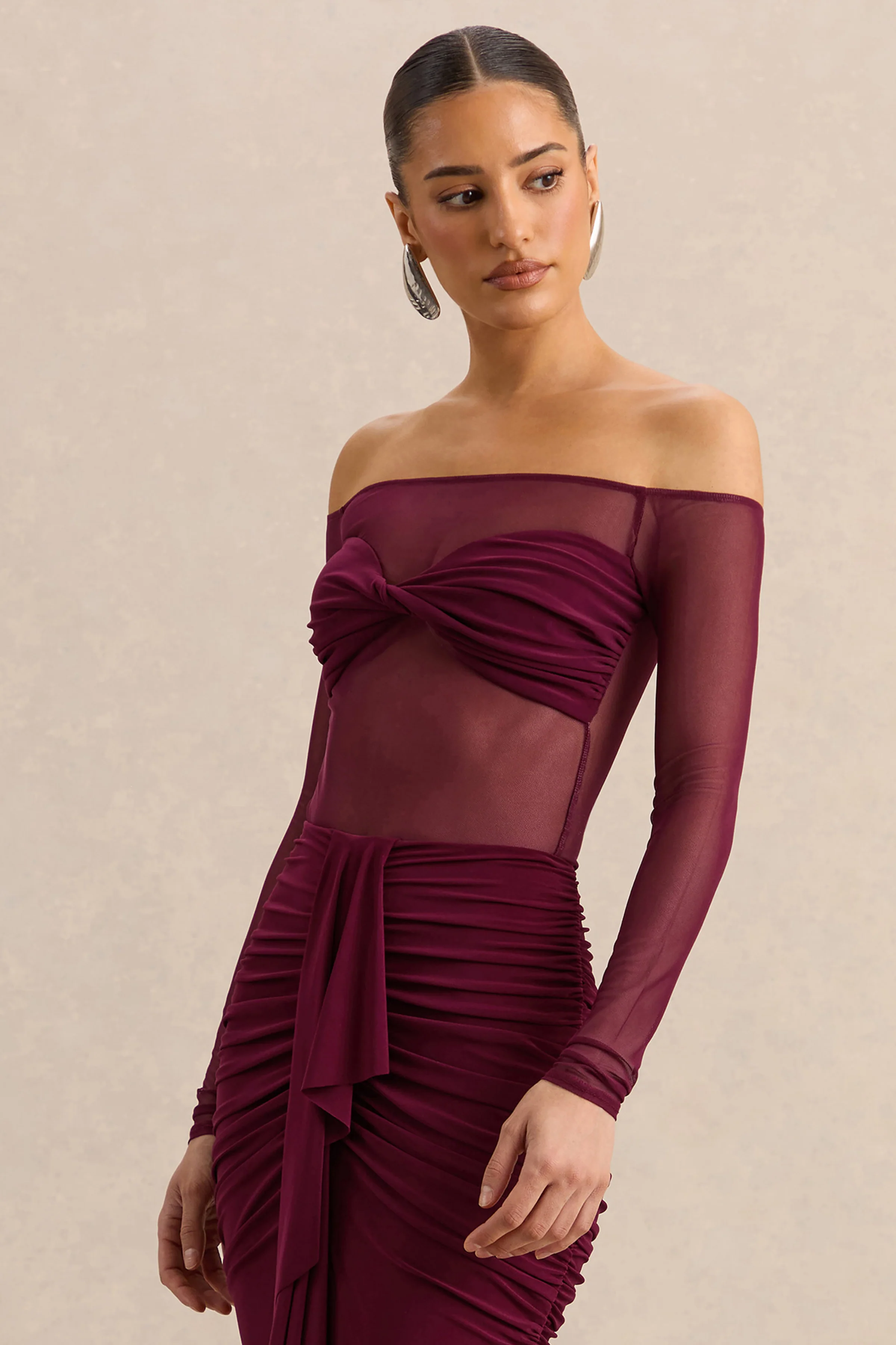 Maira | Burgunderfarbener Mesh-Body mit Bardot-Ausschnitt - Image 5