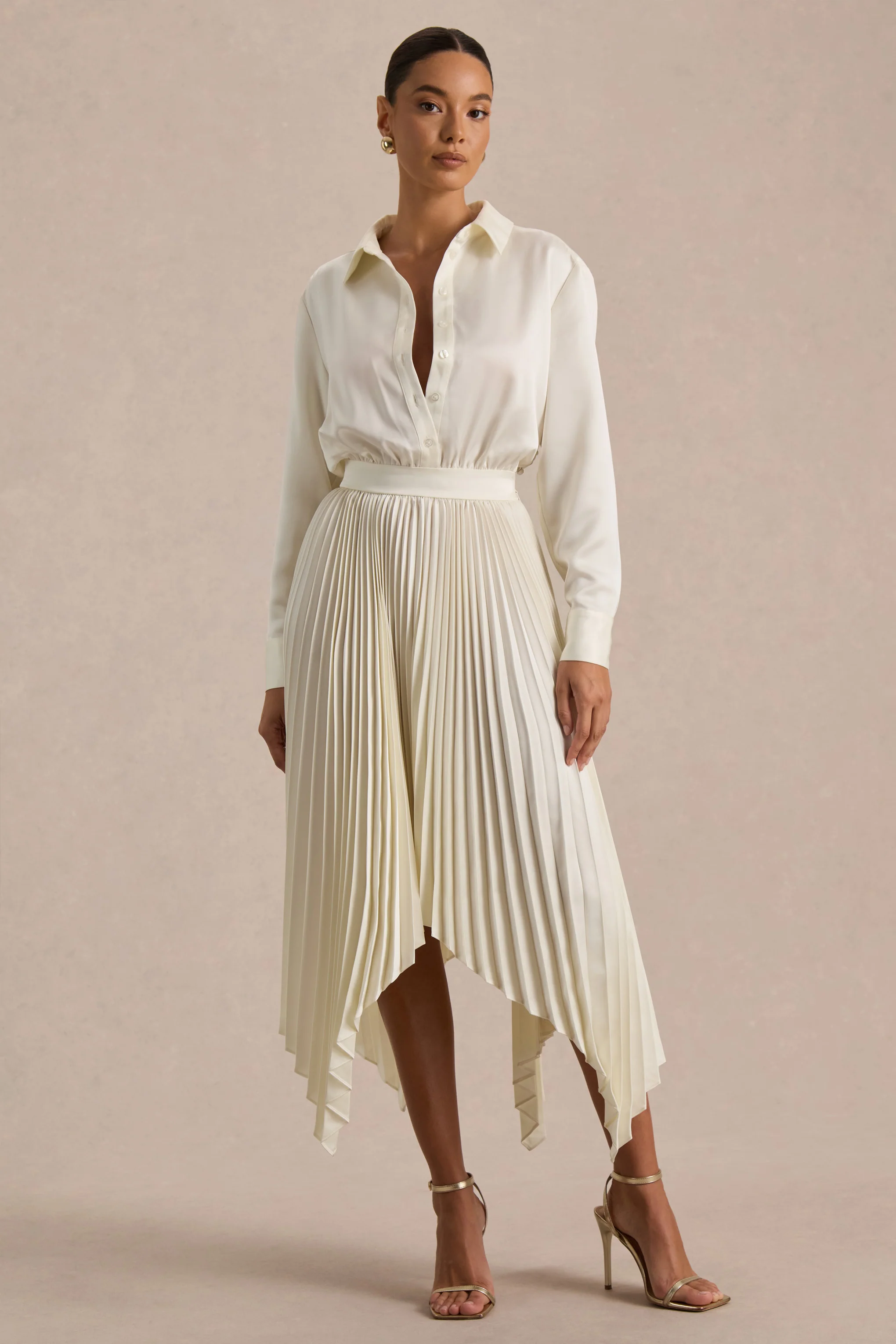 Naxos | Cremefarbenes Satin-Maxikleid im Hemdblusenstil - Image 5