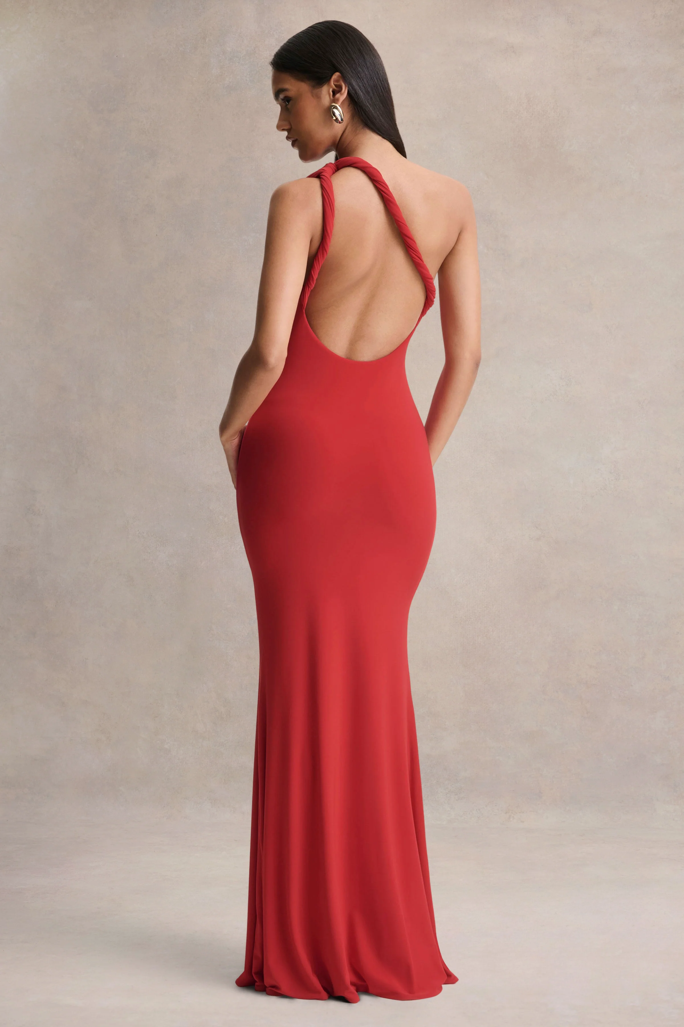 Ottilie | Rotes Maxikleid mit asymmetrischem Ausschnitt und gedrehtem Detail - Image 2