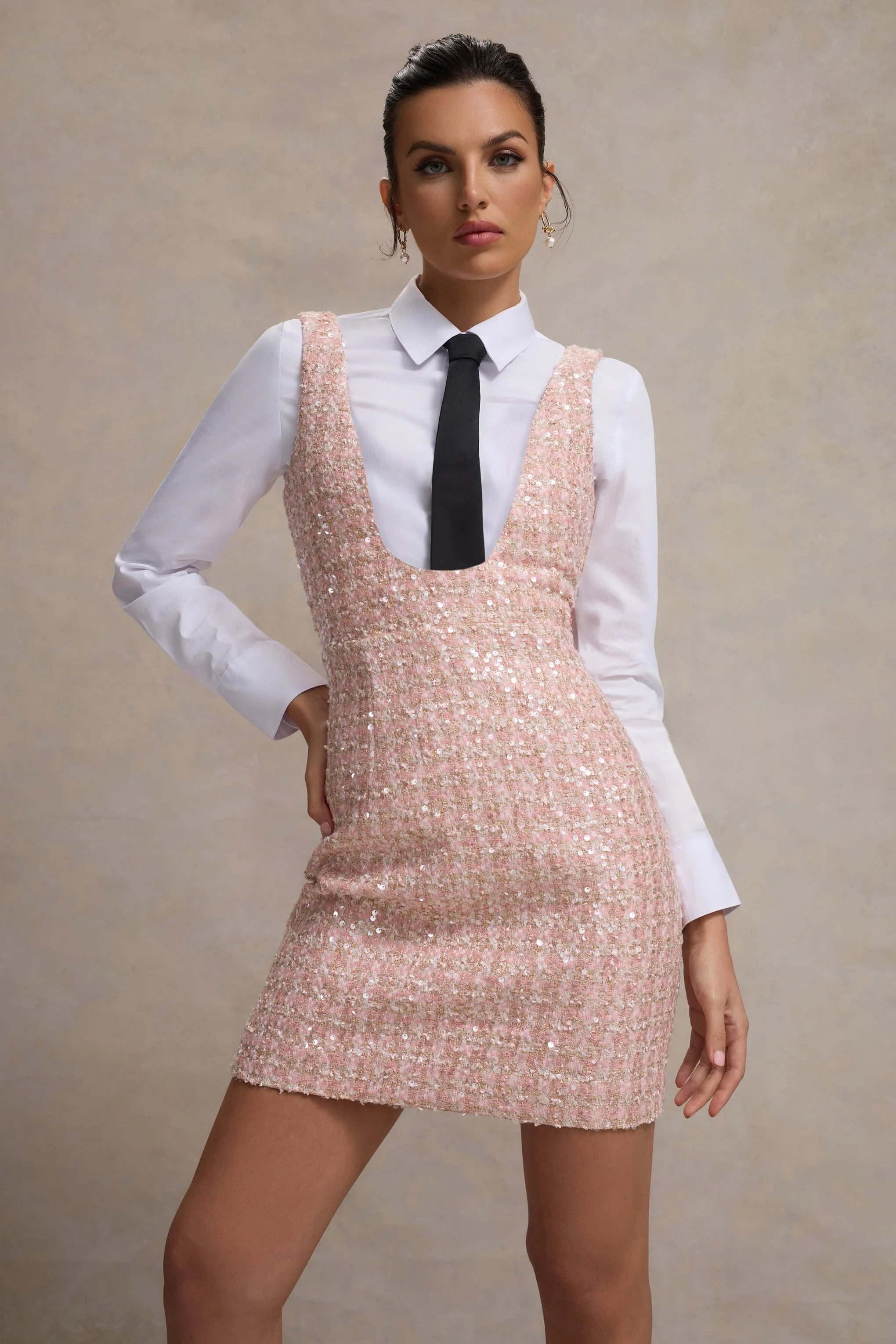 Oxford | Rosa ärmelloses Bouclé-Trägerkleid - Image 5