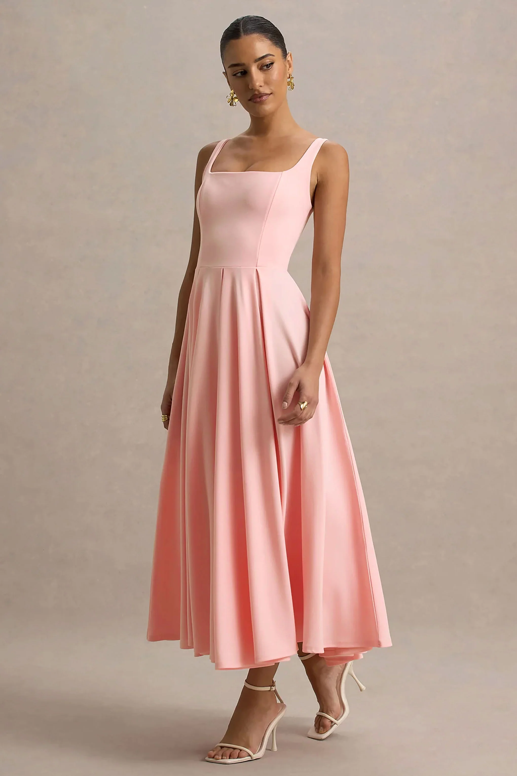Parina | Rosafarbenes Midikleid mit Trägern und Volantsaum - Image 5